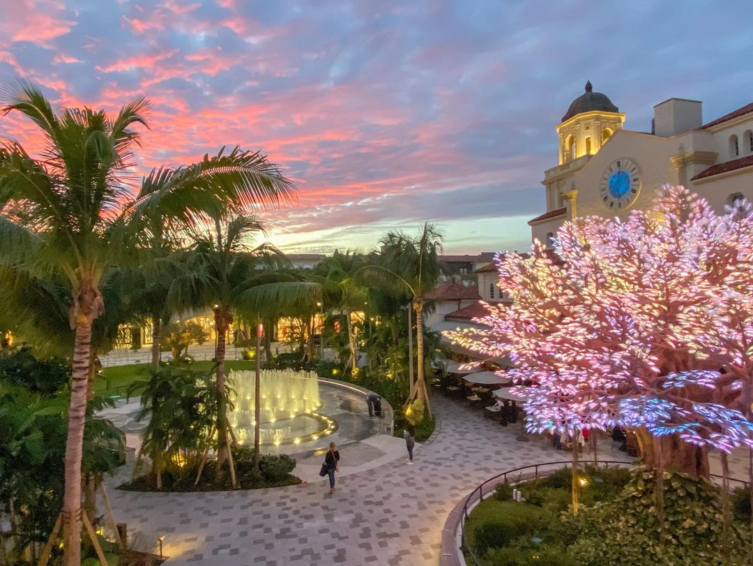 CityPlace plaza in downtown West Palm Beach at sunset